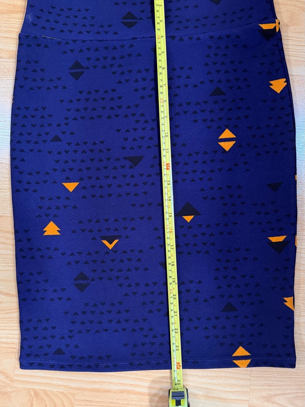 LuLaRoe Navy Pencil Skirt with Orange Geometric Accents - Picture 5 of 7
